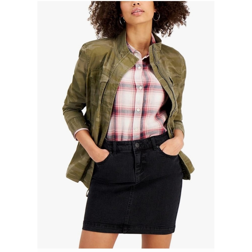 Style & Co Women Camouflage Utility‎ Jacket Green Full Zip Drawstring Size 2X